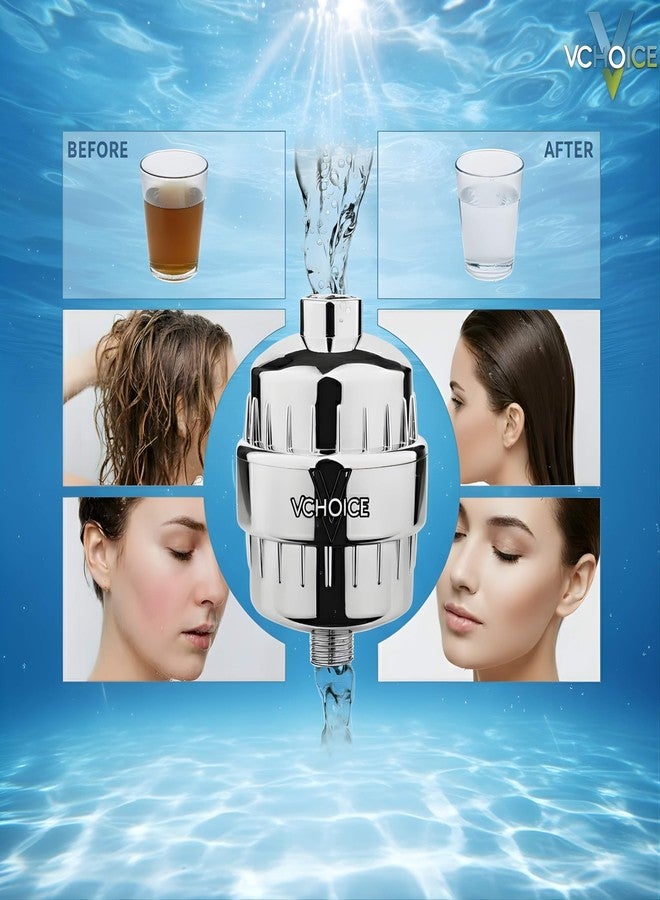 فلتر VCHOICE® SF-15 PRO ذو 15 مرحلة لتنقية المياه العسرة للاستحمام والصنبور | مُنعم مياه كرومية للمياه العسرة للحمام، يقلل الكلور، توافق عالمي، خرطوشة قابلة للاستبدال (عبوة من قطعة واحدة) - Image 4